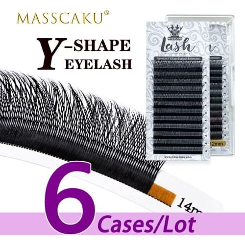 MASSCAKU 6case/lot Hot sale lashes yy shape premade fans eyelash extensions volume cilios individual yy lashes Maquiagem cilios