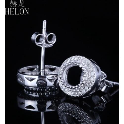 HELON 5x7mm Oval Solid 14K White Gold Natural Diamonds Semi Mount Engagement Stud Earrings Women Birthday Anniversarry Best Gift