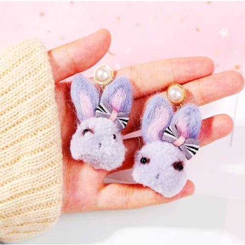 Korean Style Cute Wool Handmade Rabbit Drop Earrings For Women 2019 Fashion Pom Pom Dangle Earring Ladies Girls Kids Jewelry