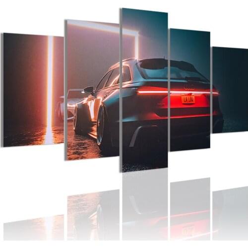 Modern Red Sports Car 5 Panels HD Canvas Painting Posters Wall Art Print Pictures for Living Room Interior Home Decoration Frame