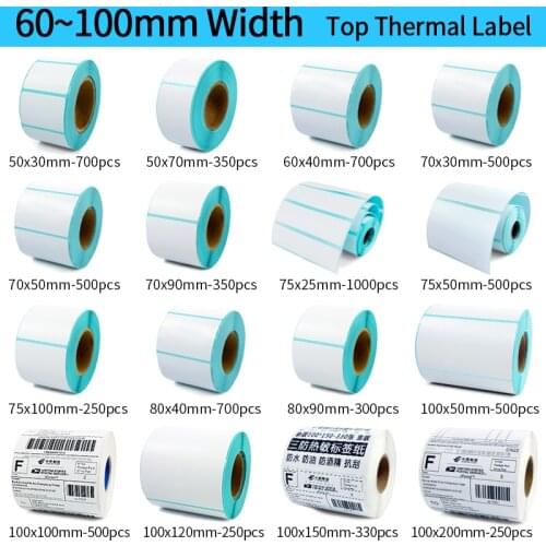 Thermal barcode Sticker, 40mm Core, 1 Roll , Width 60mm ~110mm, Direct Thermal Shipping label for Zebra Godex Gprinter Xprinter
