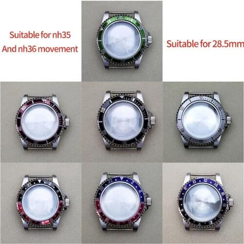 Stainless Steel Waterproof Watch Case 39.5mm Aluminum Bezel For Japanese Nh35/Nh36 Movement Watch Accessories Black Red Silver