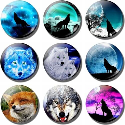 Wolf and Moon Art Home Decoration - 30 MM Fridge Magnet Animal Glass Cabochon Magnetic Refrigerator Stickers Kitchen Accessorie