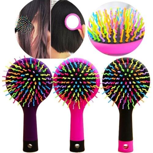 Magic Hair Rainbow Brush Colorful Head Massage And Hair Smooth Volume Hairbrush Styling Portable Hair Tangle Brush With Mirror