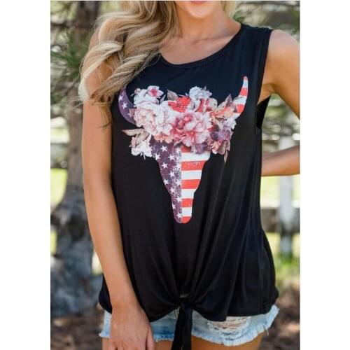 T-Shirt Short Sleeve 2021 New European and American style womens new bull head pattern printed round neck vest T-shirt women
