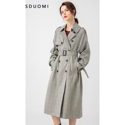 Medium and long Plaid windbreaker womens 2021 spring and autumn new British temperament loose thousand bird Plaid Wool Coat