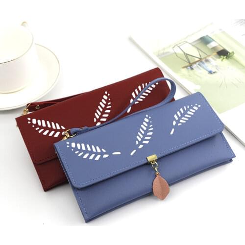 Leaf Print Womens Long Wallet Metal Zipper Hasp Card Holders PU Leather Wristlet Money Bag Fashion Ladies Clutch Coin Purses