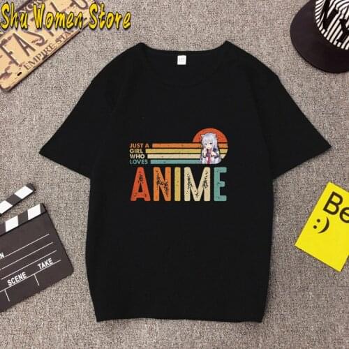 Just A Girl Who Love Anime Printing Women Drop-Shoulder Tops Short sleeve Casual Pullovers Fashion summer plus size