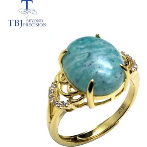 TBJ, quality amazonite and chalcedony agate natual colorful gemstone ring 925 sterling silver for women daily wear with gift box