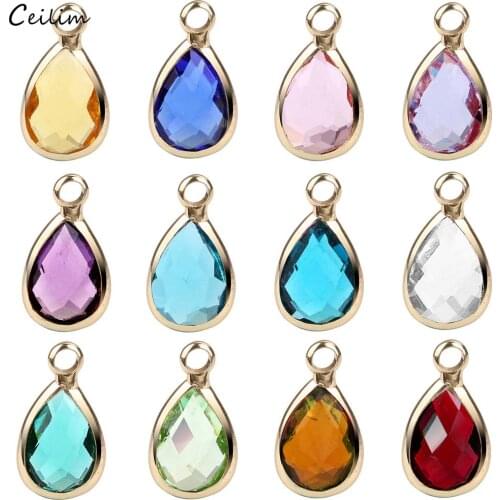 10pcs/lot Wholesale Crystal Birthstone Charms for DIY Bracelet Necklace Jewelry Making Gold Metal Water Drop Pendant Accessories