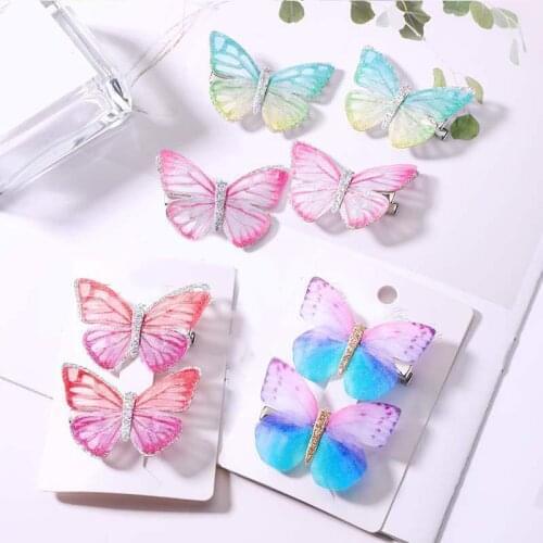2Pcs/pack Simulation Butterfly Hair Clips Sweet Kids Girls Barrette Hairpins Wedding Hair Accessories Sweet Hair Ornament