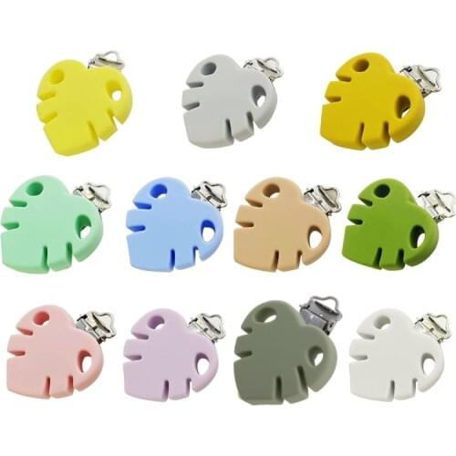 2 Pcs Leaf Shape Pacifier Clips Food Grade Silicone Baby Teether Clasp Holder
