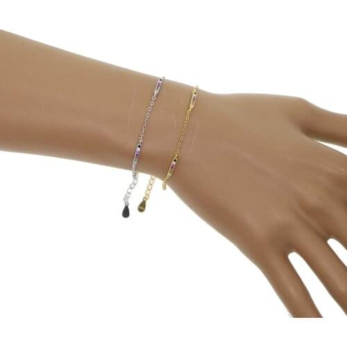 2019 christmas gift delicate rainbow jewelry simple minimal cz bar link chain colorful charm 925 sterling silver tiny bracelet