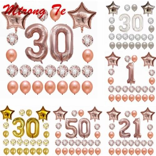 24pcs/set 16 21 30 40 50 60th Happy Birthday Rose Gold Star Confetti 40inch Number Foil Balloon Birthday Party Decor Supplies