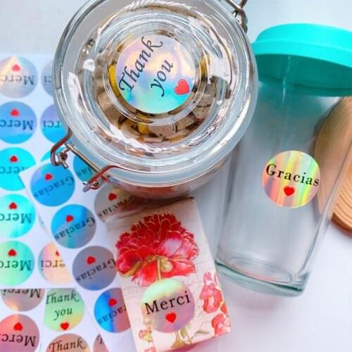 500pcs Round Sealing Sticker Laser French Spanish Thank You Merci Gracias Scrapbook Packaging Wedding Gift Package Wholesale