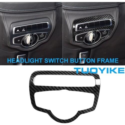 Car Styling Real Carbon Fiber Inner Headlight Switch Button Frame Cover Sticker For Mercedes BENZ W464 G63 G500 G550 2019-2020