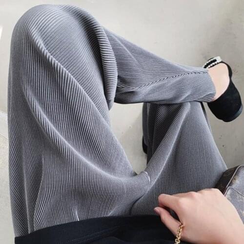 Summer Woman Fluid Pants Draped Grey Black Korean Fashion Clothing Wide Leg Loose Trousers Female High Waist Casual Plus Sizes