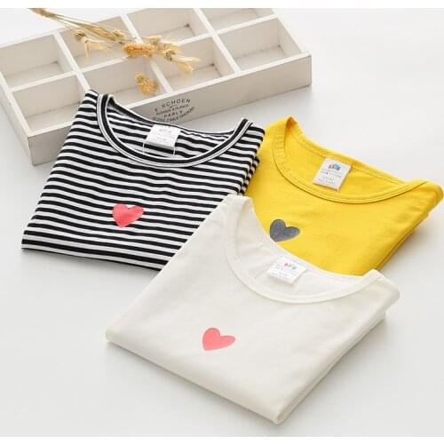 Children Clothes 2018 Summer Baby Boys Clothes Short Sleeve T Shirt Love Heart Print Cotton Brand White Tee Striped Tops