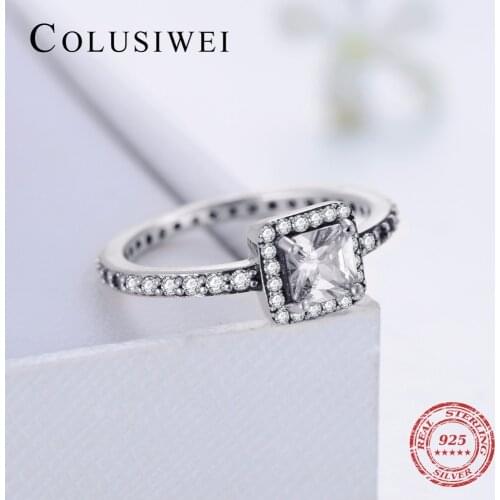 Hot Sale Fashion Wedding Ring Classic CZ Finger Rings Engagement Authentic 925 Sterling silver Sparkling Jewelry silver 925