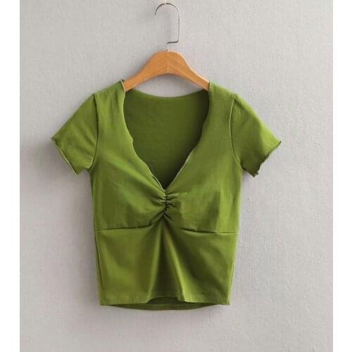 HGZ23 - the new European and American wind 18115 fold sexy cultivate morality short sleeve T-shirt