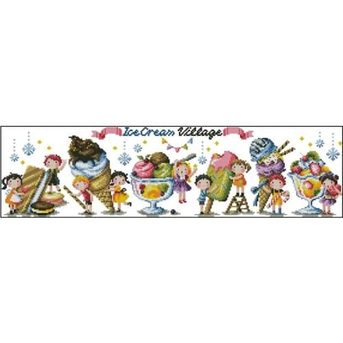 Cross-Stitch Cotton Kit 11CT Printed Cloth Chinese Embroidery Material Pack SODA Cartoon Series Ice Cream Village