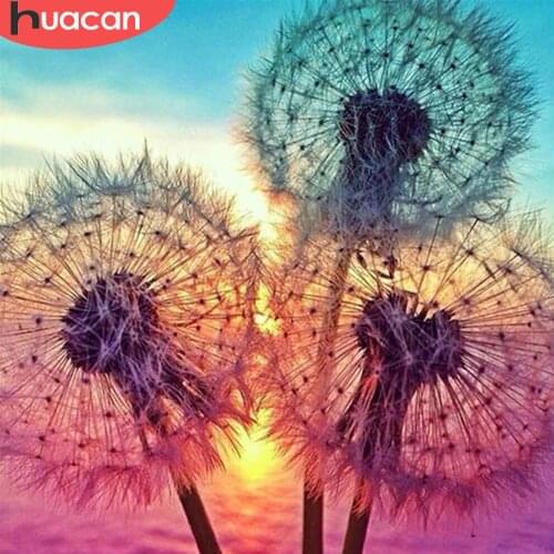 HUACAN 5D DIY Paint With Diamonds Dandelion Full Square/Round Diamond Painting Sunset Mosaic Landscape Home Decor
