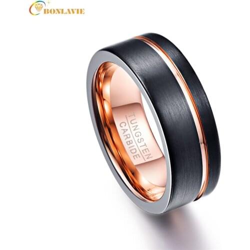 8mm Classic Men Ring 100% Tungsten Carbide Rose Gold Color Wedding Bands Anillos para hombres Pierscienie
