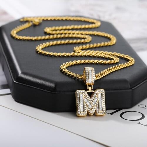 26pc Letter Initial A-Z Zircon Pendant Necklace for Men Iced Out Rock Sugar Hip Hop Charms Fashion Fantastic Jewelry Gift