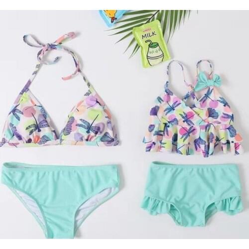 Mother And Daughter Swimsuit Family Matching Clothes Girls Swimsuit Two-pieces Ruffle Style Childrens Swimwear-SW410