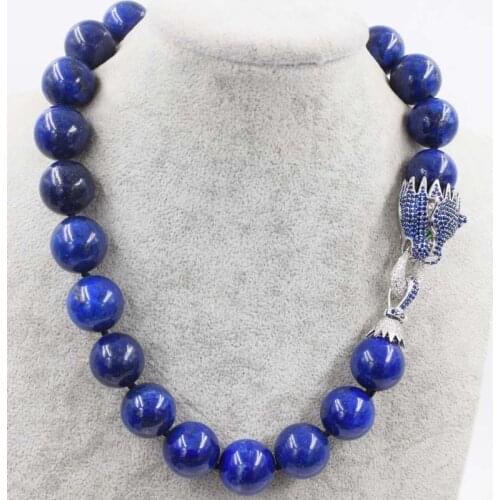 Lapis lazuli round 18mm blue zircon clasp necklace 18inch wholesale beads nature FPPJ woman