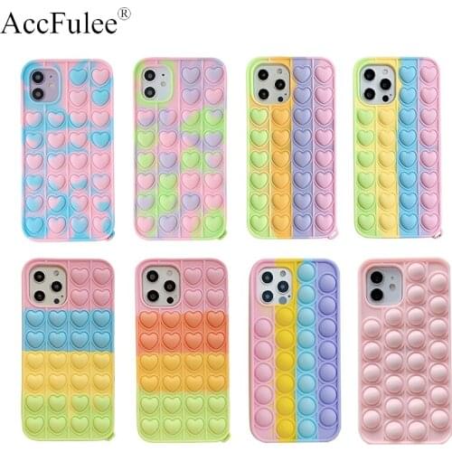 Cute Cartoon Rainbow Silicon Phone Case For iPhone 12 Pro Max 11 6 6S 7 8 Plus X XR XS Max MixColor Reliver Stress Bubble Cover
