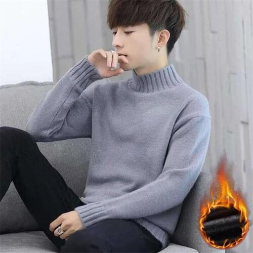 2019 Autumn Casual Mens Sweater Half collar Neck Solid Slim Fit Knittwear Mens Sweaters Pullovers Thick Warm