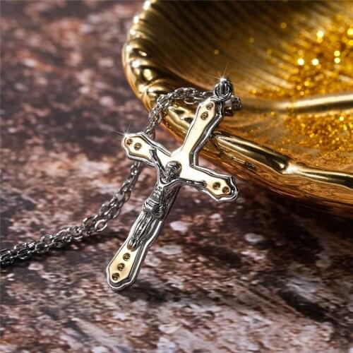 Trendy Creative Design Punk Style Gold Color Cross Jesus Necklace Europe and American Style Necklace For Men Jewelry Gift
