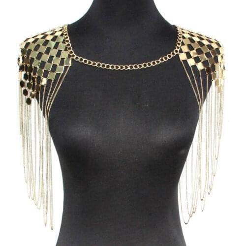 Punk Metal Statement Necklaces Women Collar Shoulder Long Chain Pendants Necklaces Sexy Body Jewelry Accessories UKMOC