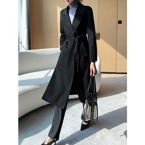 Green New Korean Double Faced Cashmere Coat in Autumn and Winter of 2021