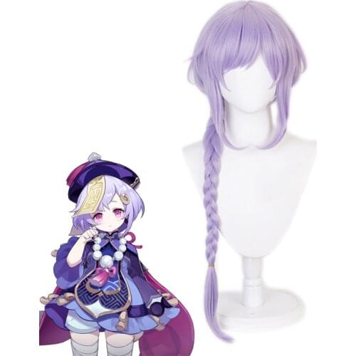 Game Genshin Impact Qiqi Light Purple Braid Wig Cosplay Costume Heat Resistant Synthetic Long Hair Qi Qi Men Women Party Wigs