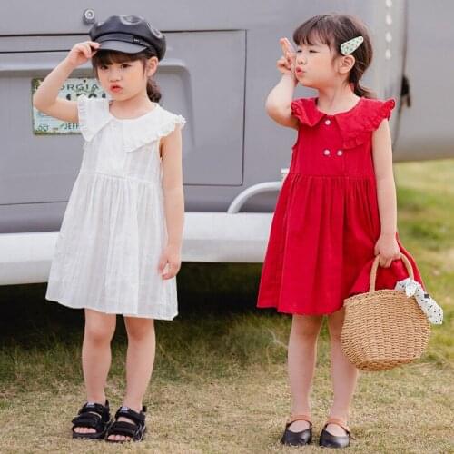Girls Dress 2020 Summer Baby Princess Dress Fashion Cotton Turn-down Collar Girls Dresses 1-7Y DT068