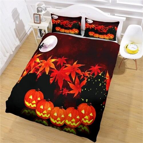Quilt Double Bed Single Halloween Must-have Funny Pumpkin Head Maple Leaf Duvet Cover Pillowcase Home Textiles Full Size Quality