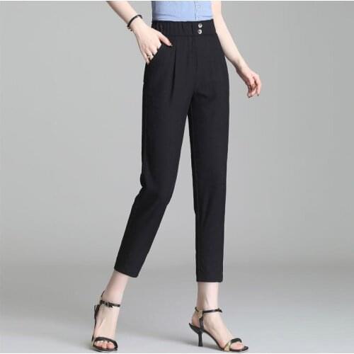 Casual High Waist Cotton Linen Pants For Women 2021 Spring Summer Female Ankle-Length Pants Ladies Harem Trousers Plus Size 3XL