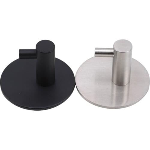 Strong Heavy Duty Adhesive Hooks Black Brushed 304 Stainless Steel Hook For Clothes Key Bedroom Bathroom Hanger