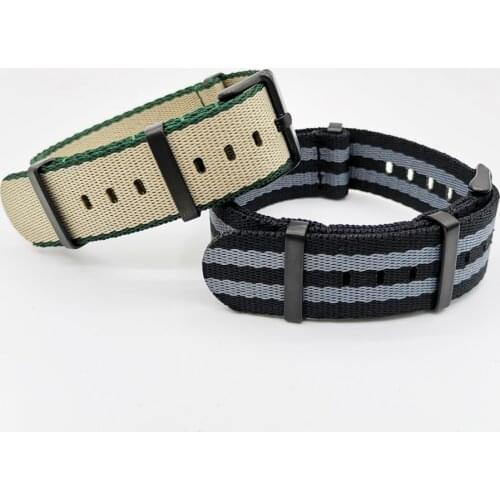Mans French Troops Military Parachute Special Sport Nylon NATO Strap 20mm 22mm Watch Band Straps Beige Black&Grey