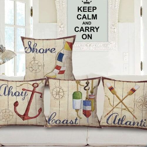 Retro Style Sea Sail Pattern cotton Linen cushion cover Vintage Home Sofa Chair Seat Decorative Pillow case 45x45cm Decor