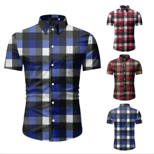 Red Plaid Shirt Men 2021 Summer Brand Classic Short Sleeve Dress Shirt Casual Button Down Office Workwear Chemise Homme M-3XL