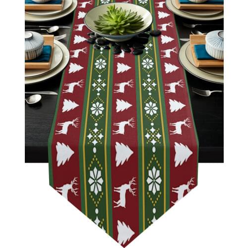 Merry Christmas Tree Elk Table Runners Modern Home Kitchen Dining Tablecloths Wedding Party Table Decoration Table Runner