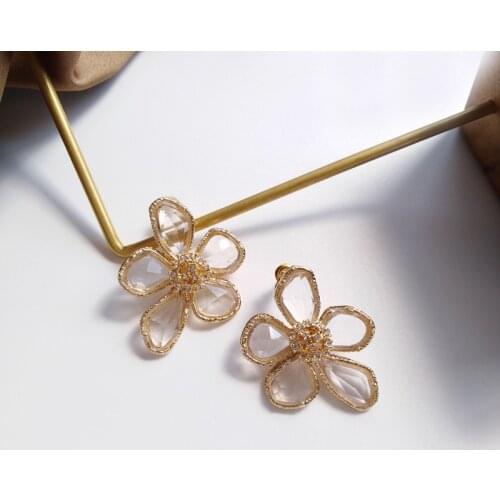 S925 needle New Geometry Earrings Hot Selling Golden Plating High Quality Glass Flower Earrings Modern Jewelry For Women Gift