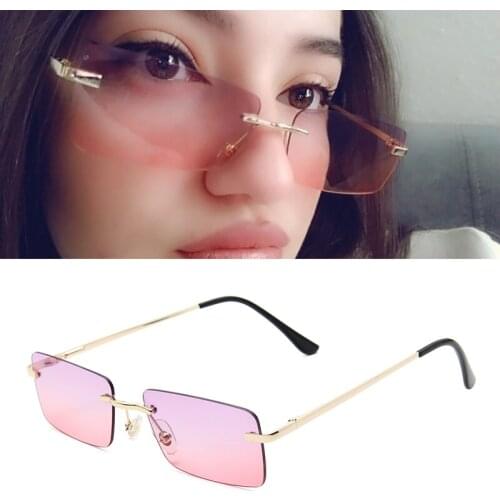 2021 Retro Sunglasses Women Brand Designer Fashion Rimless Gradient Sunglass Shades Cutting Lens Ladies Eyeglasses Frameless