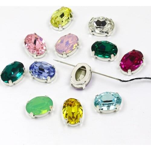 Strass Rhinestones with Silver Claw Oval Crystal K9 Glass Sew on Stones Sewing Rhinestone Applique for Needlework Clothes Shoes