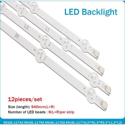 100%New94cm LED Backlight Lamp strip 9leds For LG 47 47LN540S 47LN519C 47LN613S 6916L-1174A 6916L-1175A 6916L-1176A 6916L-1177A