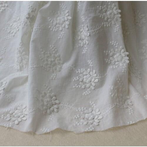 1meter 135cm Wide Pure Cotton+ 3D Floral Embrodered Fabric Beige-White Cotton Cloth Embroidery Accessory X205