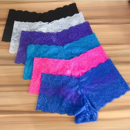 6 Pieces S-XXL Ladies Lace Panties Sexy Underwear Women Boyshort Thin Underpants Lingerie See Through Culotte Femme Plus Size